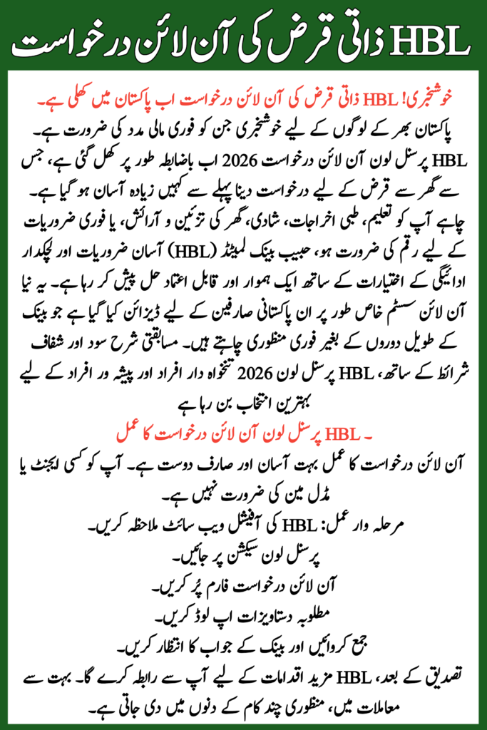 HBL Personal Loan Online Application